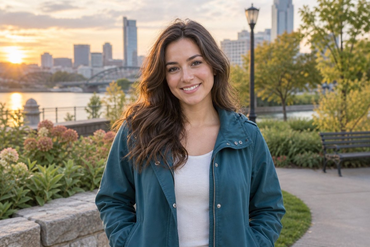 Soft preview of a smiling young woman before AI image upscaling