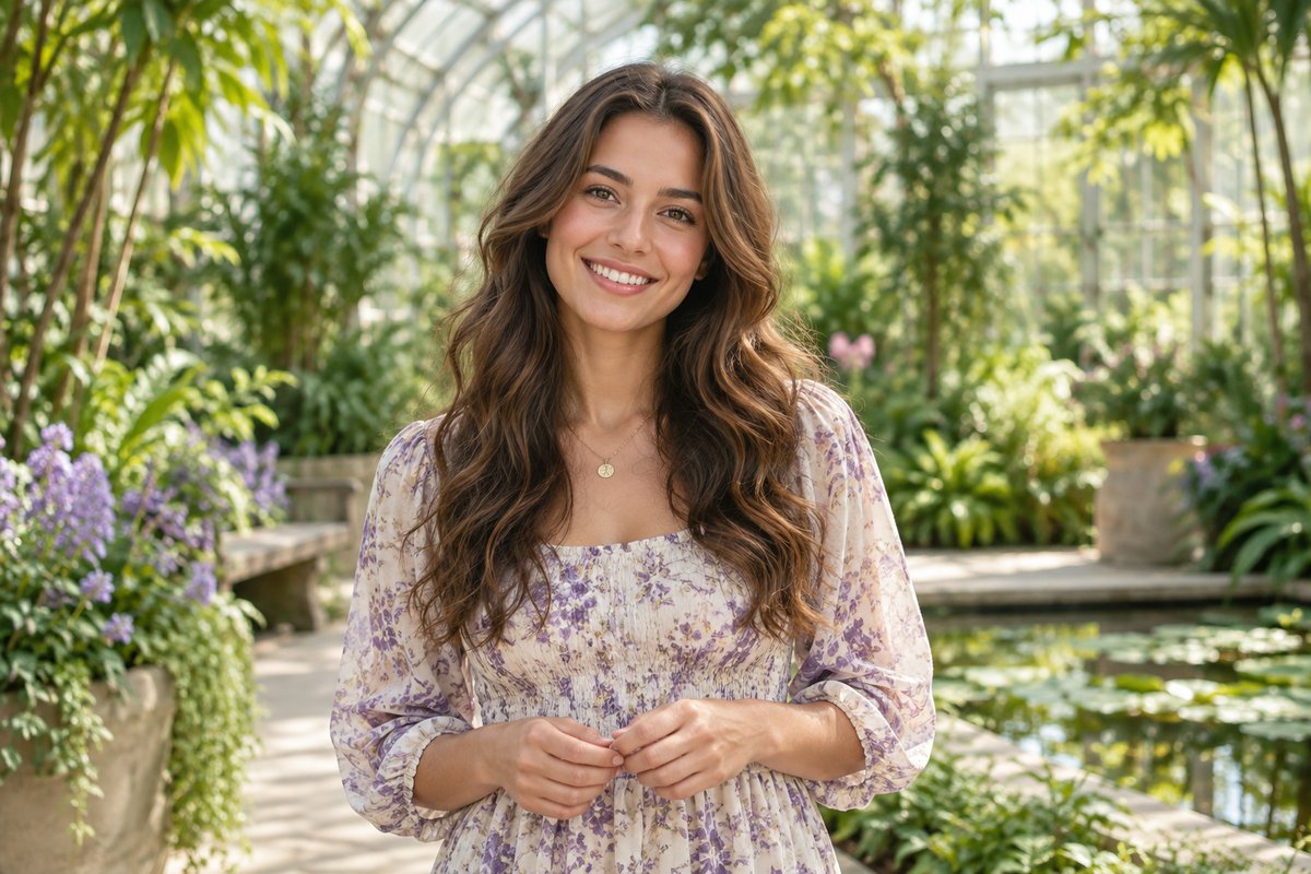 Smiling woman positioned inside a circular image crop